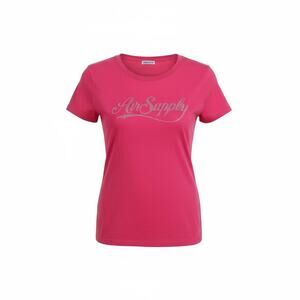 Air Supply Rhinestone T-Shirt Womens Pink Tee Short Sleeve Round Neck Cotton